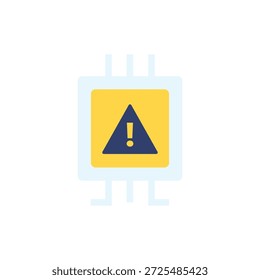 Esta Imagen representa un signo de advertencia con un signo de exclamación sobre un fondo amarillo, utilizado para alertar a las personas de posibles peligros o peligros. El letrero presenta un triángulo azul con un signo de exclamación blanco en el centro, establecido sobre un fondo amarillo con un borde azul claro. La Imagen es una ilustración digital, diseñada para transmitir un sentido de precaución y atención.