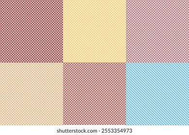 
This image is a digital design template showcasing 6 editable checkered patterns with a rustic or earthy aesthetic. The patterns are arranged in a grid with distinct color variations, including shade