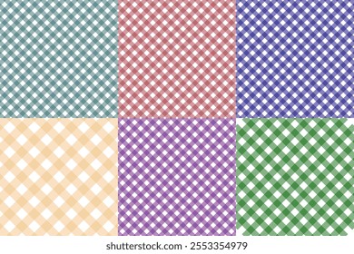 
This image is a digital design template showcasing 6 editable checkered patterns with a rustic or earthy aesthetic. The patterns are arranged in a grid with distinct color variations, including shade