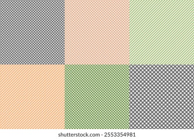 
This image is a digital design template showcasing 6 editable checkered patterns with a rustic or earthy aesthetic. The patterns are arranged in a grid with distinct color variations, including shade