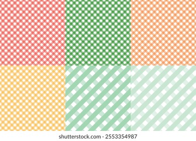 
This image is a digital design template showcasing 6 editable checkered patterns with a rustic or earthy aesthetic. The patterns are arranged in a grid with distinct color variations, including shade