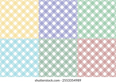 
This image is a digital design template showcasing 6 editable checkered patterns with a rustic or earthy aesthetic. The patterns are arranged in a grid with distinct color variations, including shade