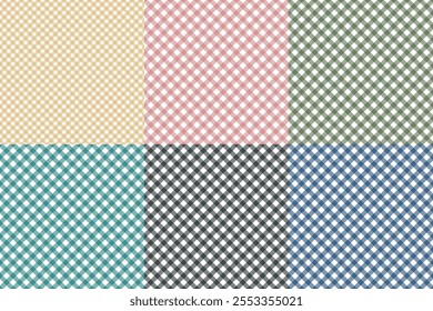 
This image is a digital design template showcasing 6 editable checkered patterns with a rustic or earthy aesthetic. The patterns are arranged in a grid with distinct color variations, including shade