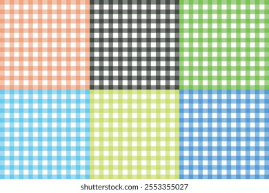 
This image is a digital design template showcasing 6 editable checkered patterns with a rustic or earthy aesthetic. The patterns are arranged in a grid with distinct color variations, including shade