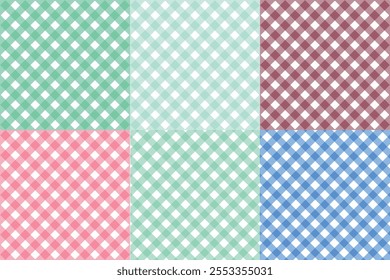 
This image is a digital design template showcasing 6 editable checkered patterns with a rustic or earthy aesthetic. The patterns are arranged in a grid with distinct color variations, including shade