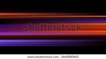 This image displays abstract luminous bands with blurred, vivid colors like warm orange, deep purple, and hints of red moving horizontally against a stark black background