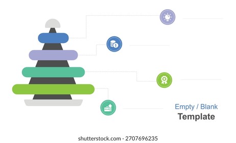 This image displays a blank pyramid diagram with gray connections to icons representing money, idea, award, and progress. This visual template is perfect for any presentation.
