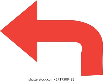This image displays a bright red arrow, distinctly pointing left. The arrow features a ninety-degree curve, creating a clear directional indicator. It is a simple, isolated graphic element. high-quality professional detailed modern elegant stylish clean