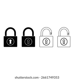 This image displays a collection of four padlocks, presented in a clear, graphic style. Two of the padlocks are depicted in a soli