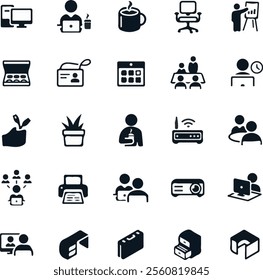 This image displays a collection of gray icons related to communication, information, and digital interactions