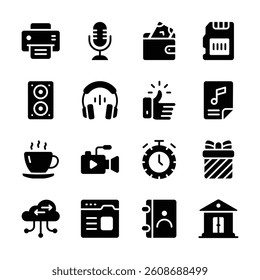 This image displays a collection of icons, representing various digital tools and services