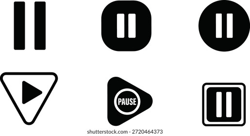 Esta Imagen muestra una colección de seis iconos de control de medios distintos, representados en blanco y negro. 