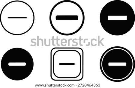 This image displays a collection of six icons, each representing a minus symbol or a prohibition sign.