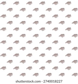 This image displays a collection of small, grey and white rabbits arranged in a precise grid pattern. Each rabbit is facing the same direction, creating a sense of uniformity and order.