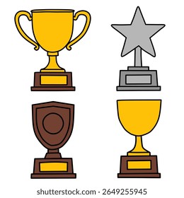 This image displays four different types of trophies
