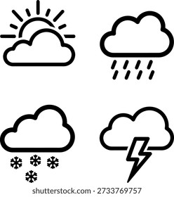 This image displays four distinct weather icons representing different weather conditions. 