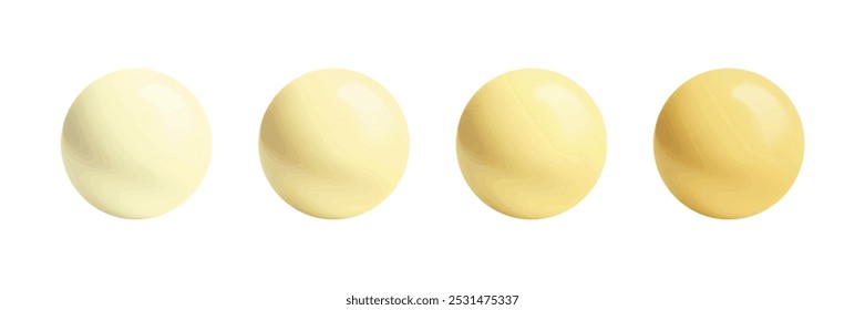 This image displays four spheres in shades of yellow, ranging from light cream to deeper yellow. The smooth texture and minimalist design make it ideal for visual representations in cosmetics