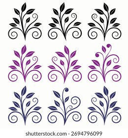 This image displays a grid of nine decorative floral elements