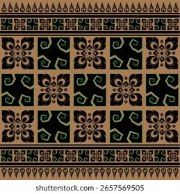 This image displays an intricate and repeating pattern composed of alternating decorative squares, framed by elaborate borders