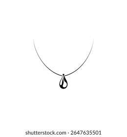 This image displays a minimalist black pendant necklace with a unique teardrop shape on a stark white background, emphasizing its abstract and stylish design.