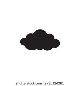 This image displays a minimalist graphic design featuring a single, stylized cloud shape. The cloud is rendered as a solid black silhouette, centered against a stark white background. The high-contrast composition creates a clear and simple icon, reminiscent of weather symbols or other graphic design elements.