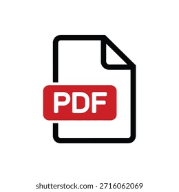 Dieses Bild zeigt ein minimalistisches Symbol, das eine PDF-Datei darstellt. Das Symbol enthält eine stilisierte Dokumentgliederung mit einer gefalteten Ecke, ein gängiges visuelles Stichwort für Dateien. Dem Dokument wird ein rotes rechteckiges Etikett mit den Buchstaben "PDF" in Weiß überlagert, das das Dateiformat eindeutig kennzeichnet. Das Gesamtdesign ist einfach, sauber und leicht erkennbar. Es wird häufig in digitalen Schnittstellen und Dokumentenmanagementsystemen verwendet, um ein PDF-Dokument zu kennzeichnen.
