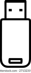 Esta Imagen muestra un ícono de arte lineal minimalista de una unidad flash USB, comúnmente conocida como pen drive o memory stick. El diseño presenta un simple contorno negro sobre un fondo blanco, destacando el cuerpo principal del dispositivo y su distintivo conector USB. Este icono representa el almacenamiento de datos digitales, la transferencia de datos y la memoria portátil en contextos informáticos y tecnológicos. El estilo es limpio y moderno, adecuado para interfaces de usuario, presentaciones o varias ilustraciones digitales.