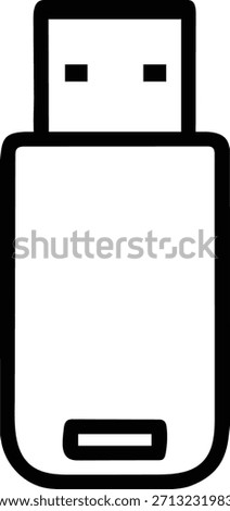 This image displays a minimalist line art icon of a USB flash drive, commonly known as a pen drive or memory stick. The design features a simple black outline on a white background, highlighting the device's main body and its distinctive USB connector plug. This icon represents digital data storage, data transfer, and portable memory in computing and technology contexts. The style is clean and modern, suitable for user interfaces, presentations, or various digital illustrations.