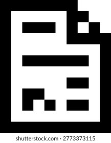 This image displays a minimalist pixel art illustration of a contract document featuring a signature mark, rendered in a high-contrast black-and-white style. The composition centers on a rectangular sheet of paper with a slightly folded top-right corner, a common visual cue for a digital or physical document. Inside the document, horizontal pixel lines represent structured text content, while a distinct angular mark near the lower section symbolizes a signature, indicating agreement, authorization, or formal approval.

The design follows a retro 8-bit aesthetic, characterized by block-based construction, sharp edges, and consistent pixel alignment. The absence of gradients and decorative detail emphasizes clarity and function, making the icon easily recognizable even at small sizes. The monochrome palette enhances visual contrast and ensures compatibility across various interface themes and backgrounds.

The layout is balanced and centered, with sufficient negative space surrounding the icon to support flexible placement in different compositions. The visual language is direct and utilitarian, conveying legal formality, documentation, and transaction completion without unnecessary complexity.

This graphic is well-suited for use in user interfaces, legal tech platforms, digital signing applications, document management systems, and business workflows. It can support visual communication in websites, mobile apps, onboarding processes, presentations, and marketing materials where concepts such as contracts, agreements, approvals, and compliance need to be clearly represented.

Overall, the image communicates trust, commitment, and procedural completion through a clean and timeless pixel-art format, making it highly adaptable for both modern digital products and retro-inspired design systems.
