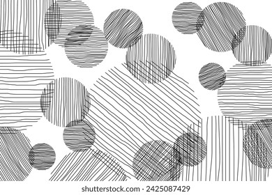 This image displays a monochromatic abstract design consisting of vertical and horizontal lines in overlapping circles. Vector illustration