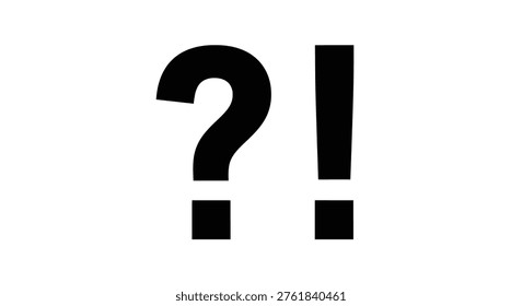This image displays a questioning and emphatic tone with its bold black punctuation marks set against a clean white backdrop, creating a striking visual.