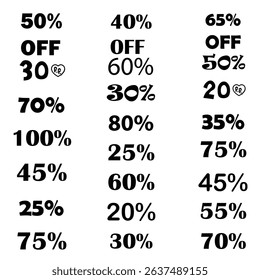 This image displays a range of percentage values, typically used in business for indicating discounts, sales promotions, special offers, or price reductions.
