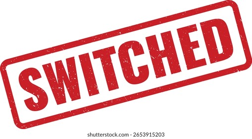 Esta imagem mostra um carimbo vermelho SWITCHED com uma borda retangular em um fundo branco limpo. É uma imagem de stock isolada, mostrando o selo em um estilo simples.