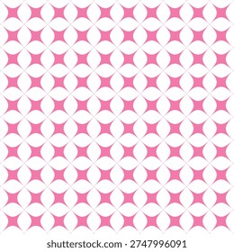 This image displays a seamless repeating pattern featuring four-pointed star-like shapes with curved sides. The bright pink shapes are arranged in a symmetrical grid on a white background. The negative space between the pink elements also forms a similar four-pointed design, creating an interlocking and continuous graphic pattern.