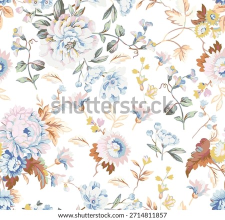 This image displays a seamless vintage floral pattern, often used for wallpaper or fabric.