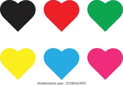 Esta Imagen muestra un conjunto de seis Formas de corazón, dispuestas en dos filas de tres, sobre un fondo blanco limpio.
