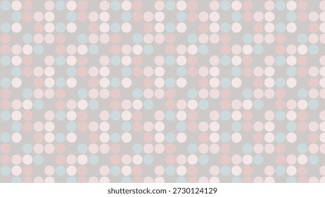 This image displays a soft seamless polka dot pattern with pastel pink, blue, and cream circles scattered across a light gray background, creating a gentle, playful, and modern decorative design.