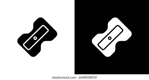 This image displays a split design one side features a black pencil sharpener on a white background, while the other side showcases a white sharpener on black.