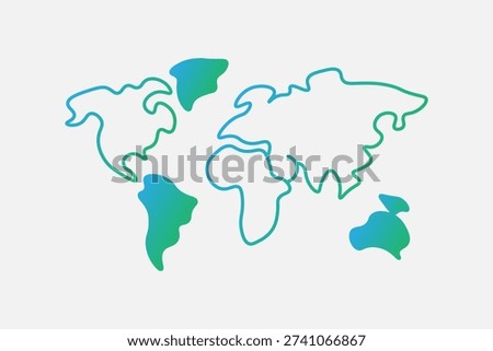 This image displays a stylized world map. Unlike the previous icons, it uses a mix of solid gradient fills for certain continents and simple outlines for others.