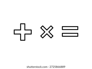 Dieses Bild zeigt drei grundlegende mathematische Symbole: ein Pluszeichen, ein Multiplikationszeichen und ein Gleichheitszeichen.