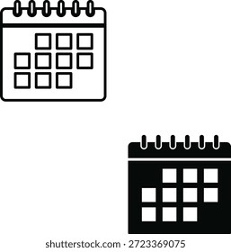 Esta Imagen muestra dos íconos de calendario en un estilo simple, blanco y negro. Ambos calendarios presentan una encuadernación en espiral en la parte superior y una cuadrícula que representa los días del mes.