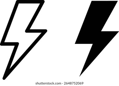 This image displays two distinct lightning bolt icons. One is an outline, and the other is a solid silhouette, both presented clearly on a clean white background.