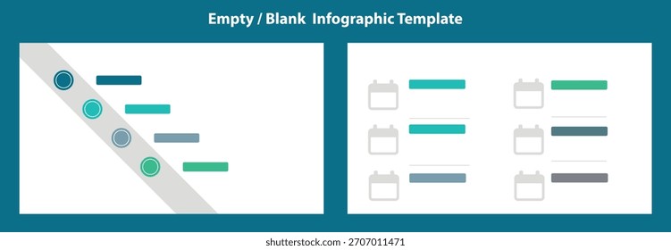Esta Imagen muestra dos Plantillas de infografía en blanco distintas. Uno presenta círculos a lo largo de una diagonal, el otro una cuadrícula de calendario. Ideal para presentaciones de empresa.