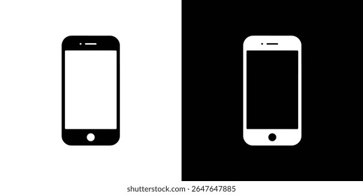 This image displays two inverted smartphone icons. The left shows a black smartphone on a white background, while the right features a white smartphone on black background.