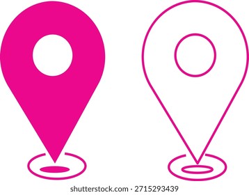 Dieses Bild zeigt zwei Ortsmarkensymbole, eines mit rosa und das andere mit weißem Umriss. Sie symbolisieren Orte, Sehenswürdigkeiten und werden häufig in Kartierungs- und Navigationssystemen verwendet, um Ziele anzugeben. hochwertig, professionell, detailliert