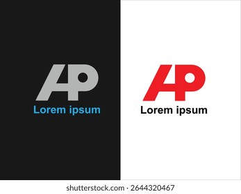 This image displays a vector logo design featuring the letters AP The logo is presented in two variations one with gray letters on a black background and another with red letters 