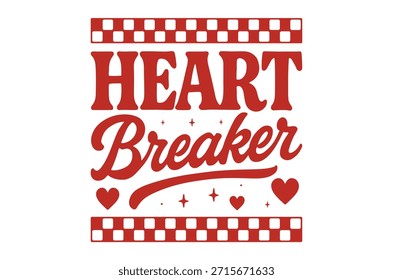 Esta Imagen muestra un vibrante diseño rojo y blanco 'rompecorazones', completo con corazones y un patrón a cuadros.