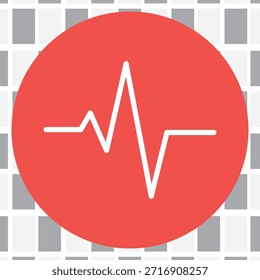 Esta imagem exibe um círculo vermelho vibrante contendo uma linha branca de pulsação. É um símbolo médico simples representando saúde, vida e funções cardíacas. O design é limpo. profissional de alta qualidade detalhado