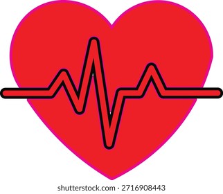 Esta Imagen muestra un vibrante corazón rojo con una línea de electrocardiograma negro que recorre su centro, simbolizando la salud y el ritmo vital de la vida. Es un profesional visual fuerte y de alta calidad