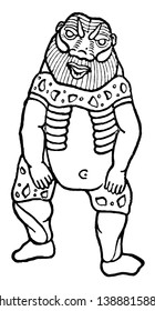 In this image Egyptian God, Bes, known as the cheerful, vintage line drawing or engraving illustration.